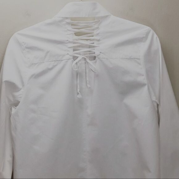 Finery Button Down Top Womens Size 6 Long Sleeve Tie Back Collar Tunic Relax Fit - Picture 7 of 8